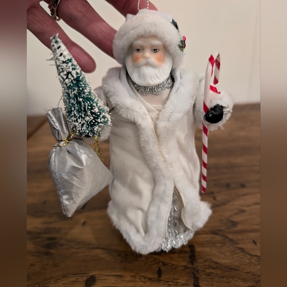 Vintage Father Christmas Ornament 7" Ceramic Santa White Robe Kurt Alder Style - Picture 2 of 11